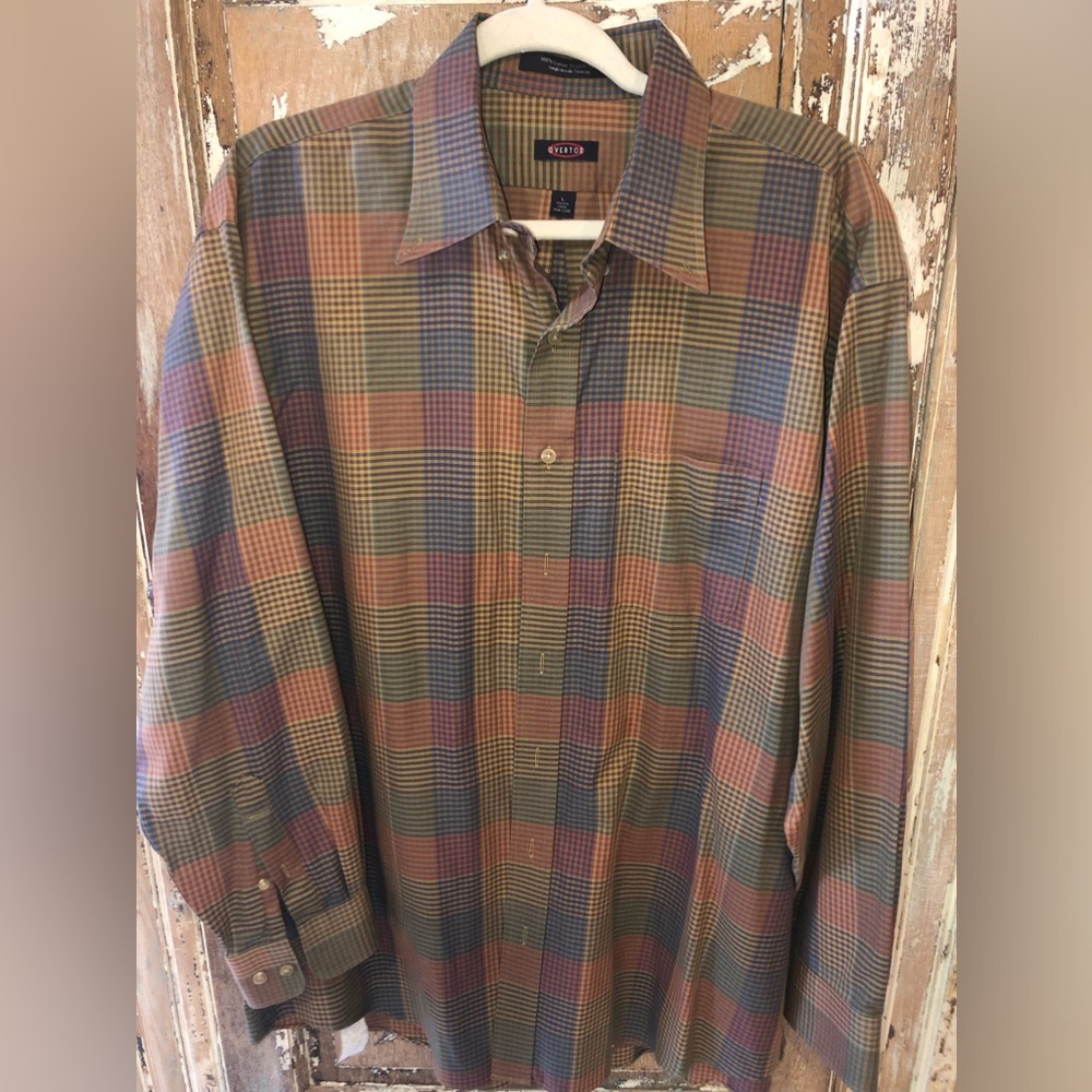 Overton Checkered Plaid Collared Long Sleeve Shirt Size Large